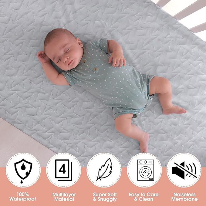 Baby Waterproof Crib Mattress Pad Sheets: 2-Pack Quilted Toddler Mattress Protector - Soft Fitted Sheets for Standard Crib - Boys & Girls