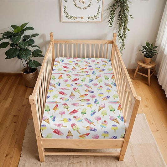 Watercolor Fruit Ice Cream Baby Crib Sheets for Boy Girl 52x28Inch Dessert Sweets Soft Stretchy Fitted Crib Mattress Cover Colourful Summer Nursery Baby Sheet for Crib and Toddler Bed Mattresses