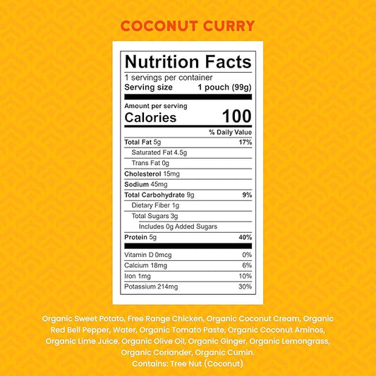Serenity Kids 6+ Months Baby Food Pouches Chicken Coconut Curry Puree - Ethically Sourced Chicken & Non-GMO Veggies - BPA-Free for Baby Food Pouch - 3.5 Oz, 6 Pack