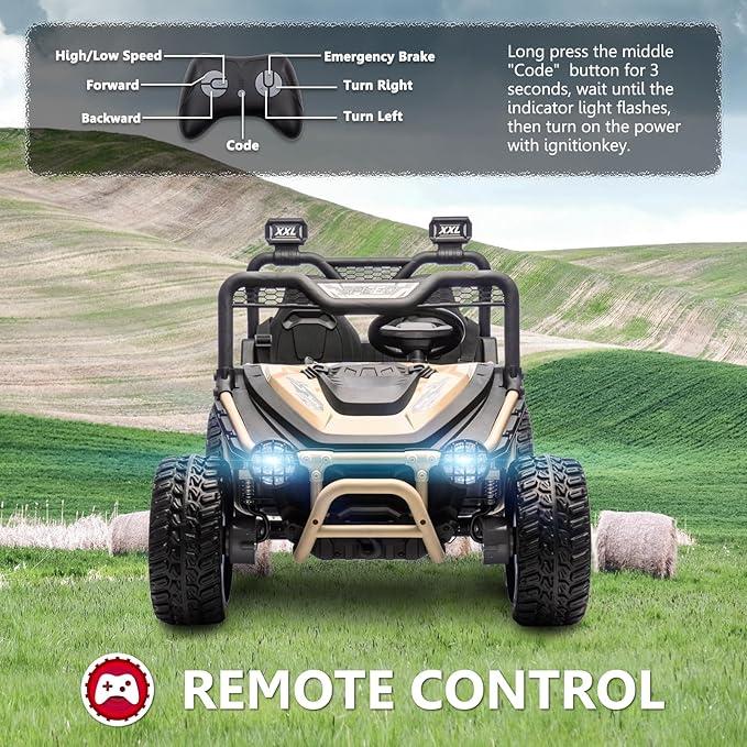 XXL 24V 7Ah 2 Seater Ride On Toy for Big Kids Ride On Car with Remote Control 4WD Kids UTV with 22" Seat, LED Lights, Bluetooth Music Player, EVA Rubber Tires, Spring Suspension, Quicksand