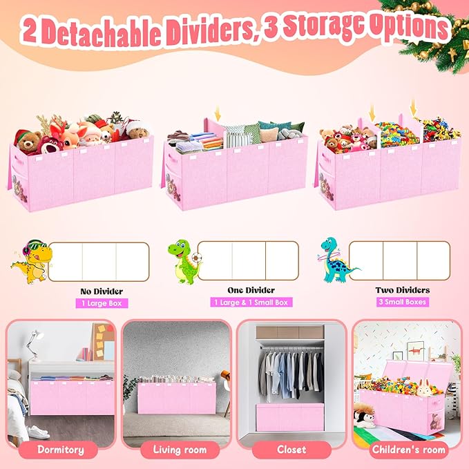 Beadsky Extra Large Toy Box Toddlers Chest with Lids, Collapsible Sturdy Toy Storage Organizer, Kids Bin Boxes Storage Basket for Boys, Girls, Nursery, Living Room, Playroom, 40"x14"x16" (Pink)