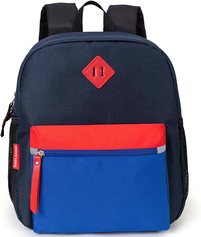 HawLander Little Kids Backpack for Boys or Girls, Toddler School Bag Fits 3 to 6 years old, Navy blue, 12 Inch