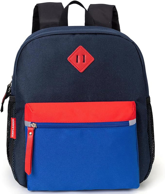 HawLander Little Kids Backpack for Boys or Girls, Toddler School Bag Fits 3 to 6 years old, Navy blue, 12 Inch