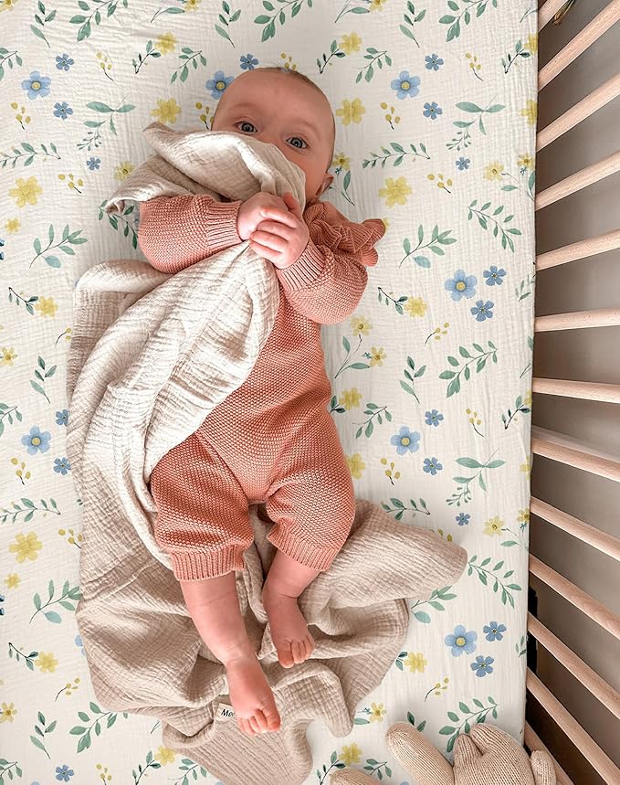Mini Crib Sheets for Baby Boy Girl 2 Pack, Neutral Mini Crib Mattress Sheet 24" x 38", Muslin Nursery Bedding Soft and Breathable Comfort (Spring Garden & Sage)