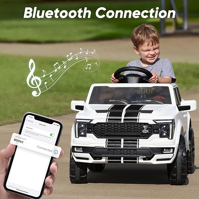 Licensed Ford Shelby F-150 24V Kids Ride on Toy, Electric Car for Kids with Remote Control, 400W Motors - White
