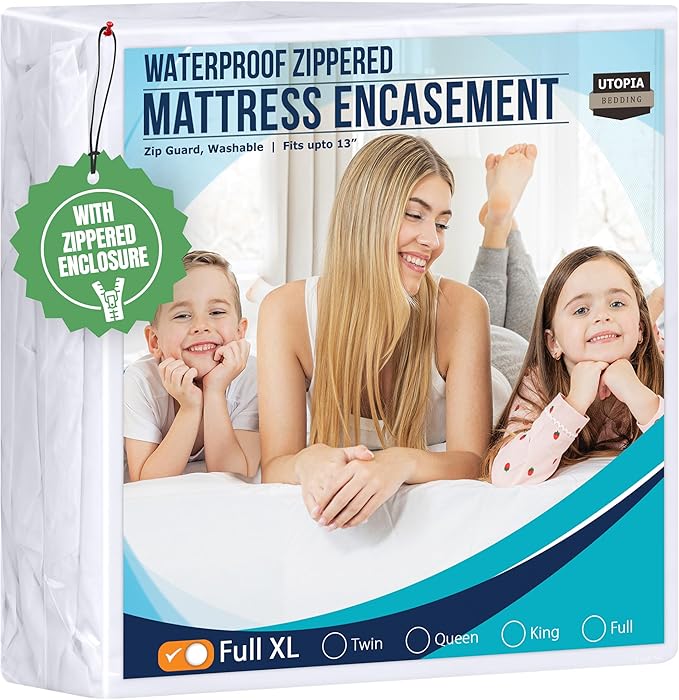 Utopia Bedding Waterproof Mattress Protector Full XL Size, Zippered Mattress Encasement Bed Bug and Dust Mite Proof, Absorbent Six-Sided Mattress Cover