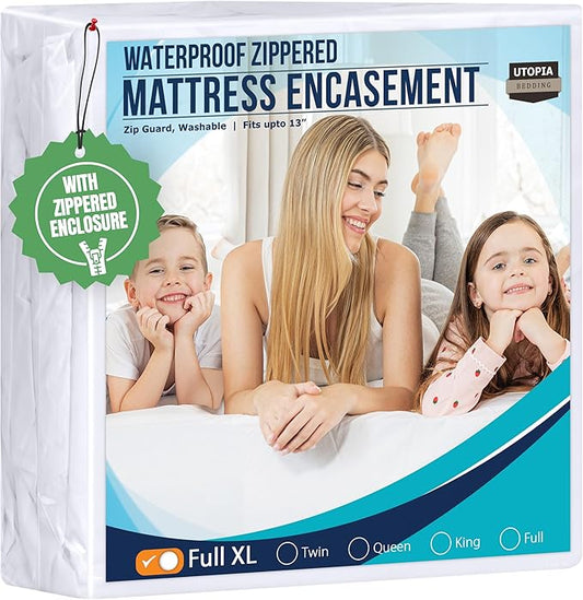 Utopia Bedding Waterproof Mattress Protector Full XL Size, Zippered Mattress Encasement Bed Bug and Dust Mite Proof, Absorbent Six-Sided Mattress Cover