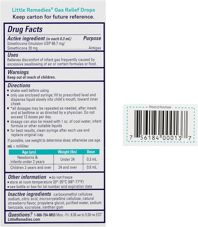 Little Remedies Newborn Gas Relief Drops, Relieves Discomfort From Gas, Baby Medicine with No Artificial Flavors or Dyes, Natural Berry Flavor, 1 Fl Oz