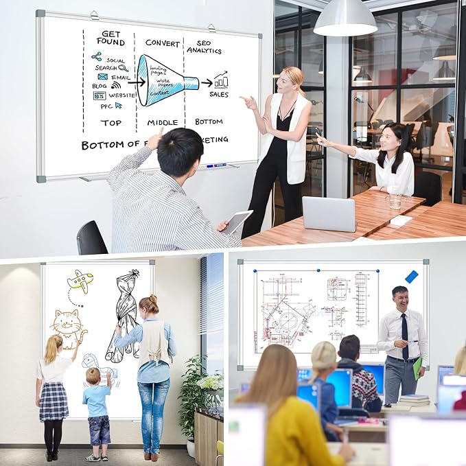 Large Magnetic Dry Erase Whiteboard, 60"X40" White Board for Wall with Long Pen Tray, Dry Erase White Board for Home Office Classroom