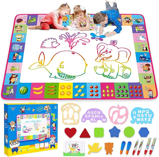 Water Doodle Mat - Kids Painting Writing Doodle Toy Board - Color Doodle Drawing Mat Bring Magic Pens Educational Toys for Age 3 4 5 6 7 8 9 10 11 12 Year Old Girls Boys Age Toddler Gift (Pink)
