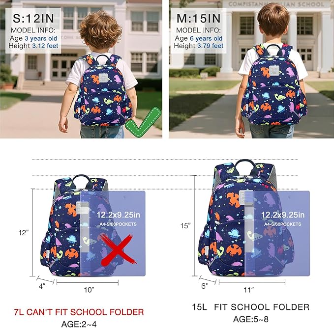CAMTOP Toddler Backpack for Boys Girls 2-4, Kids Backpacks for Kindergarten Preschool, 12" H Small Bookbag for Daycare Travel (Boots Dinosaur, 12''- Not fit A4 folder)