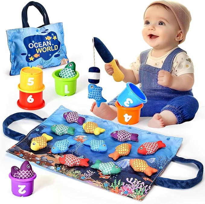 Montessori Toys for 1 Year Old Boy Girl Gifts, Cloth Fishing Game Toddler Toy 1-3, Sorting Learning Baby Toys 6-12-18 Months, One Year Old Girl Boy Gifts