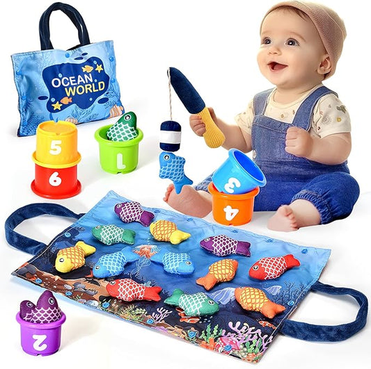 Montessori Toys for 1 Year Old Boy Girl Gifts, Cloth Fishing Game Toddler Toy 1-3, Sorting Learning Baby Toys 6-12-18 Months, One Year Old Girl Boy Gifts