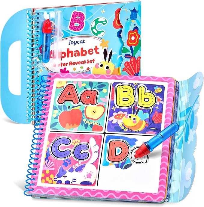 JoyCat Alphabet Water Coloring Book for Toddlers 3-5, Reusable 14 Activity Pages with Water Pen for No-Mess Drawing, Preschool Alphabet Learning Letter Tracing Toys, Toddler Boys Girls