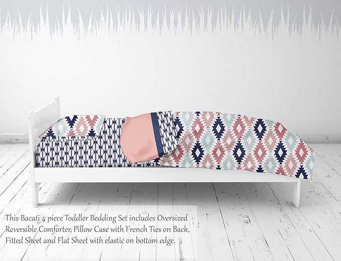 Bacati - Emma Aztec Coral/Mint/Navy 4 pc Toddler Bedding Set