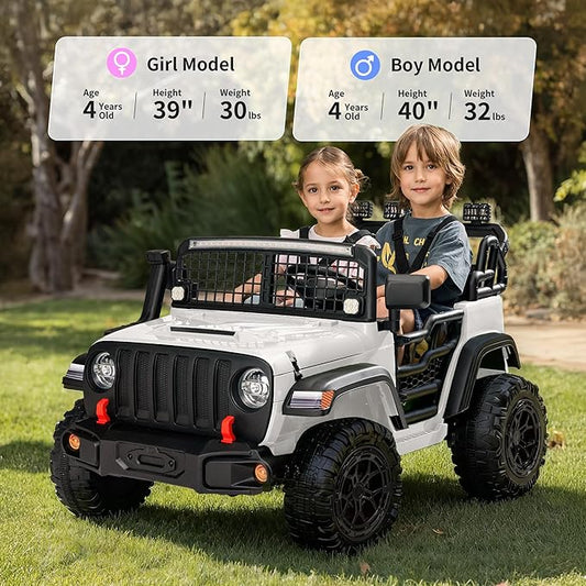 2 Seater Ride on Car Toy, 12V Electric Car for Kids 4-8 with Remote Control, Capacity 110 lb, LED Light - White