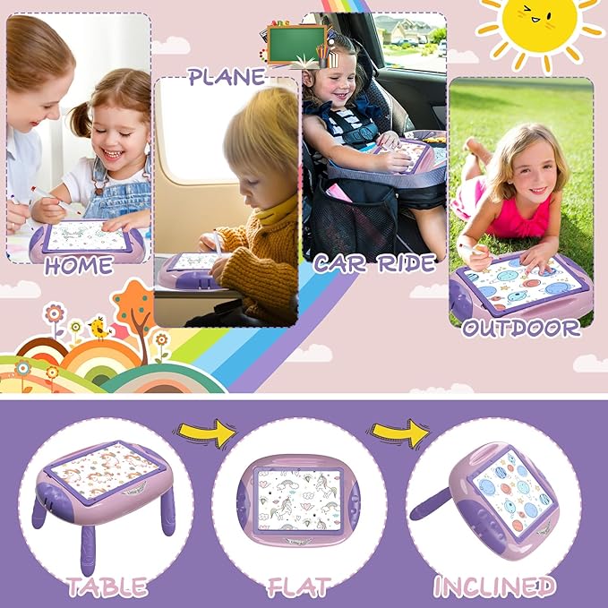 Gift for 1-2 Years Old Girl, Girl Toys with Magnetic Letters and Numbers, Portable Doodle Board Easel, Learning and Educational Toy for 1-2 Years Old Girls (Pink Purple)