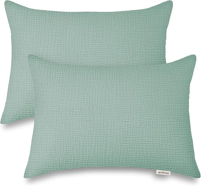 Toddler Pillowcases for 14"x20" Pillow 2 Pack, Muslin Small Toddler Baby Kids Travel Pillow Covers for Boys Girls with Envelope Closure (Sage, 14 x 20 Inch)