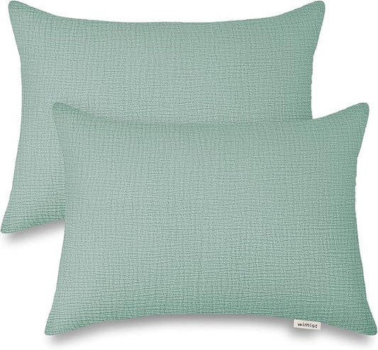 Toddler Pillowcases for 14"x20" Pillow 2 Pack, Muslin Small Toddler Baby Kids Travel Pillow Covers for Boys Girls with Envelope Closure (Sage, 14 x 20 Inch)