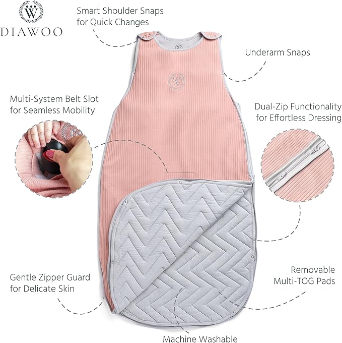 ThermaBloom Baby Sleep Sack (0.5–2.5 Tog)–Bamboo&Org.Cotton–Adjustable Sack (2–36 Months) with 2-Way Zipper&Belt Slot