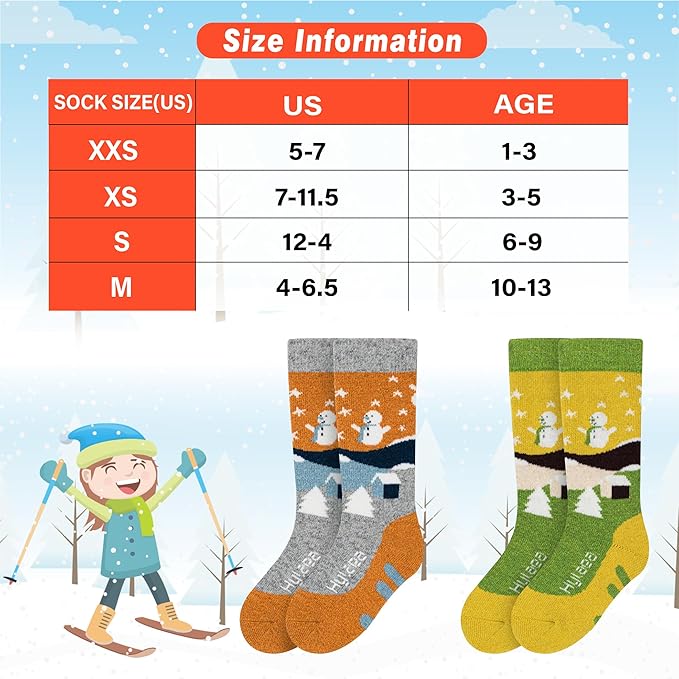 Hylaea Merino Wool Ski Socks Kids, Knee-high Warm Thermal Snowboard Skating Socks for Boys Girls Toddler