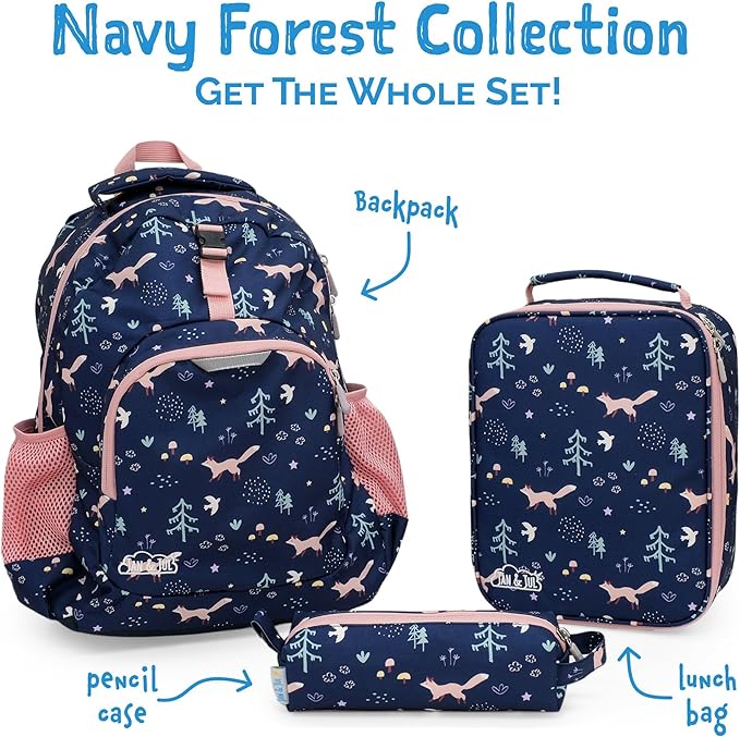JAN & JUL Girls' Water Resistant Backpack for School, Lightweight Schoolbag for Kids (Navy Forest, One Size)