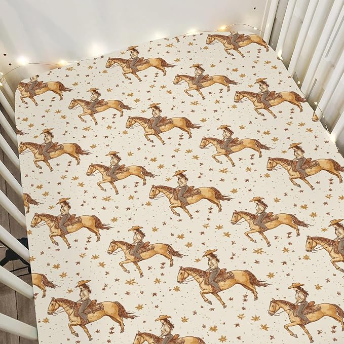 Retro Western Cowgirl Stars Baby Crib Sheets for Boy Girl 52"x28" Vintage Cowgirl Love Soft Stretchy Fitted Crib Mattress Cover Wild Desert Baby Sheet for Standard Crib and Toddler Bed Mattress