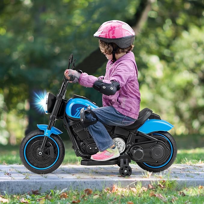 HONEY JOY Ride On Motorcycle, 6V Toddler Motorcycle with LED Light, Music, Foot Pedal, Forward/Backward, Soft Start, 3-Wheel Battery Powered Electric Motorcycle for Kids, Gift for Boys Girls (Blue)