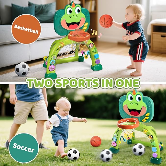 Marstone Baby Toys for 1 Year Old Boy Gifts: Toddler Basketball Hoop and Soccer Goal Activity Center Toys with Sound and Music for Kids 1-3, Interactive 1st First Birthday Present