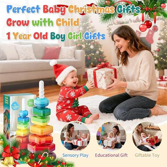 Baby Spinning Stacking Toys for Toddlers 1-3, Sensory Montessori Toy for 1 Year Old Girl Boy, Rainbow Ring Stacker Tower, Educational Learning Toy, Perfect Christmas Birthday Gifts