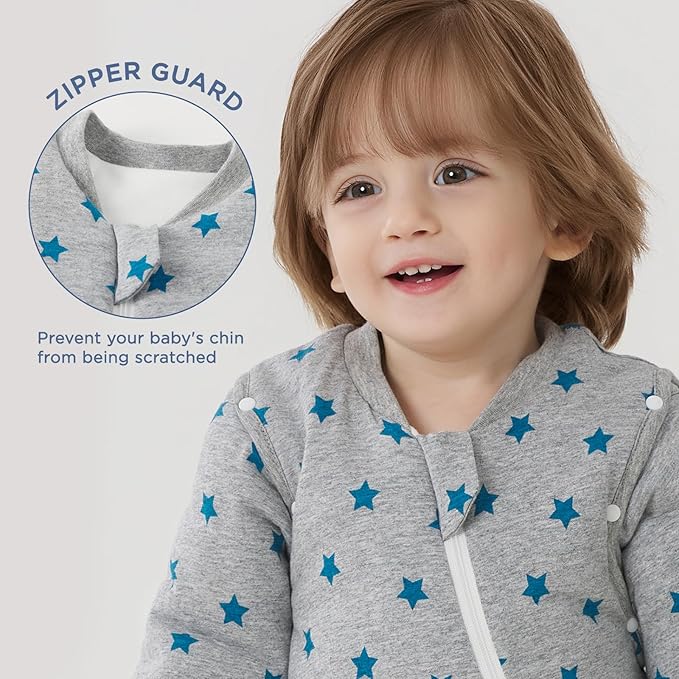Duomiaomiao 3.5 TOG Toddler Sleep Sack 6-12 Months 100% Cotton Winter Side Open Zipper Baby Sleep Sack with Feet, Warm Toddler Wearable Blanket