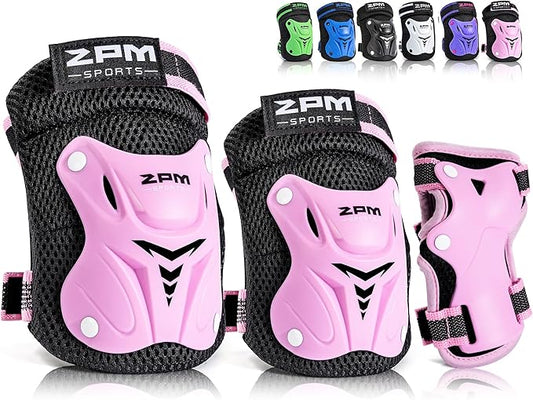 2PM SPORTS Knee Pads for Kids, Wrist Guards Knee and Elbow Pads Set with Drawstring Bag, Protective Gear Set for Girls Boys Roller Skating Cycling Skateboard