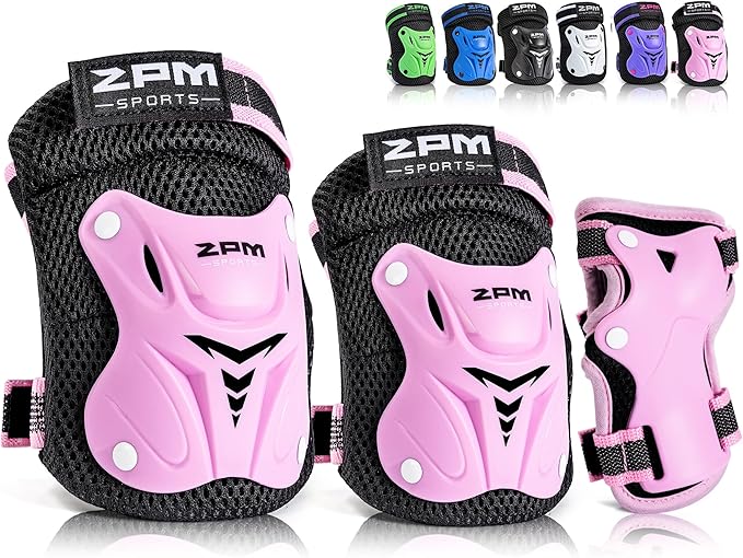 2PM SPORTS Knee Pads for Kids, Wrist Guards Knee and Elbow Pads Set with Drawstring Bag, Protective Gear Set for Girls Boys Roller Skating Cycling Skateboard