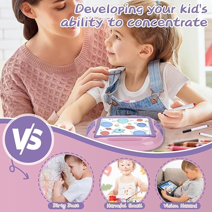 Gift for 1-2 Years Old Girl, Girl Toys with Magnetic Letters and Numbers, Portable Doodle Board Easel, Learning and Educational Toy for 1-2 Years Old Girls (Pink Purple)