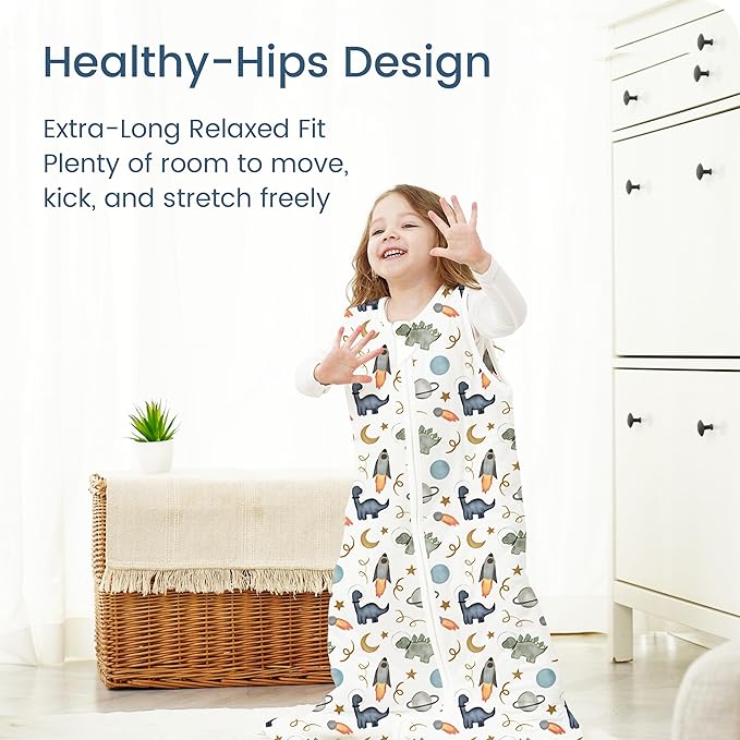 1.0 TOG Toddler Sleep Sack, Wearable Blanket Baby Sleeping Bag with 2-way Safe Zipper, Ultra Soft All Season Sleep Sack for 24-36-48 Months, 1 Pack(Dino Space)