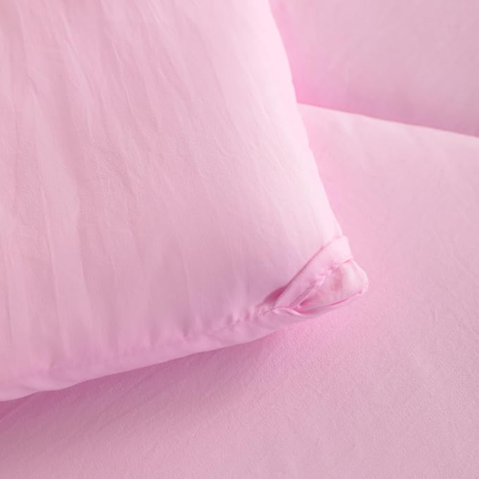 FLXXIE 5 Pieces Toddler Bedding Set, Soft and Breathable Microfiber Crib Sheet Set, Includes Quilted Comforter, Flat Top Sheet, Fitted Sheet, Envelope Pillow Case for Boys and Girls, Pink