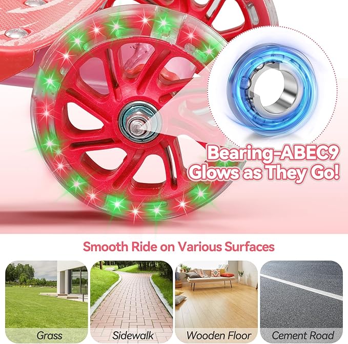 Toddler Scooter, Scooters for Kids Age 3-5, Boy Girl Gift 3-Wheel Kick Scooter with LED Light Up Wheels, Adjustable T-Bar Handle, Cute Deck, Safe Smooth Riding Outdoor, Max 100 lbs, Xmas Box Wrapped