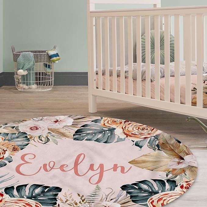 Personalized Baby Crib Bedding Set: 4 Piece Custom Bohemian Flowers Crib Bed Set with Name, Nursery Bedding Set for Baby Girls, Newborn Boys Crib Sets, Crib Bedding Custom Gift, Crib Sheet
