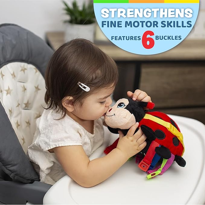 Buckle Toys - Becky Ladybug Stuffed Animal - Montessori Learning Activity Sensory Processing Toy - Develop Motor Skills and Problem Solving - Autism Sensory Toys