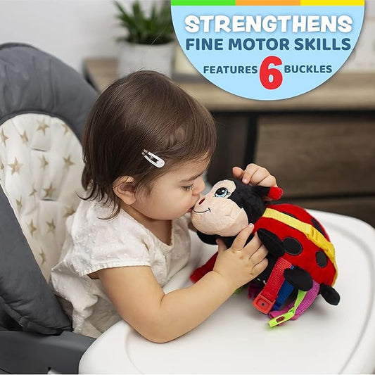 Buckle Toys - Becky Ladybug Stuffed Animal - Montessori Learning Activity Sensory Processing Toy - Develop Motor Skills and Problem Solving - Autism Sensory Toys