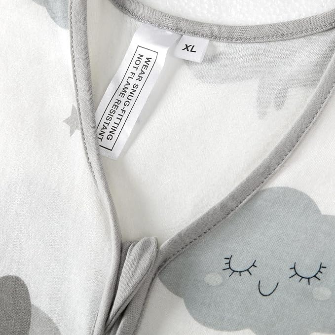 TILLYOU 2 Pack Baby Sleep Sack 18-24 Months 100% Cotton Wearable Blanket 0.5 TOG Sleeveless Summer Sleep Sacks with 2-Way Zipper, Grey Elephant & Cloud