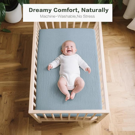 Muslin Bedside Sleeper Bassinet Fitted Sheets, 3 Pack Cotton Baby Sheet for Boys & Girls, Soft, Compatible with Baby Delight, Dream On Me, AMKE and Other Rectangle Mattress (Nightfall Blue)