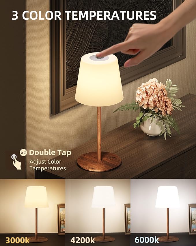 EZVALO 2 Pack Cordless Table Lamp IP65 Waterproof, Rechargeable Shower Lamp with 4500mAh Battery Operated, 3 Color Temps Dimmable LED Night Light for Living Room, Bathroom, Kitchen, Patio & Camping