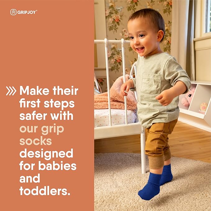 Gripjoy Toddler Socks with Grippers, Non-Slip for Kids, Enhanced Stability, Comfortable Cotton - 4 Pairs