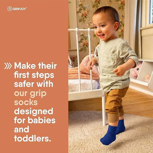 Gripjoy Toddler Socks with Grippers, Non-Slip for Kids, Enhanced Stability, Comfortable Cotton - 4 Pairs