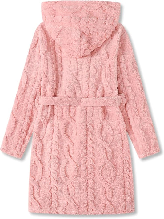 Topgal Leopard Cat Robe for Girls Fleece Toddler Kids Teen Hooded Bathrobe Size 4T-18