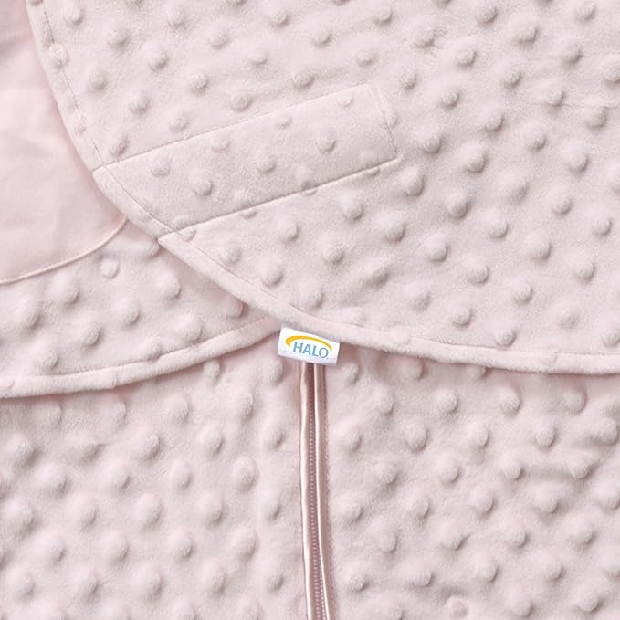 HALO Sleepsack Plush Dot Velboa Swaddle, 3-Way Adjustable Wearable Blanket, TOG 3.0, Pink, Small, 3-6 Months