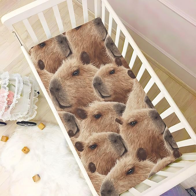 Vintage Brown Capybara Crib Sheets Soft Breathable Fitted Baby Crib Sheets Mattress Cover for Girls Boys, 52" x 28" x 9"
