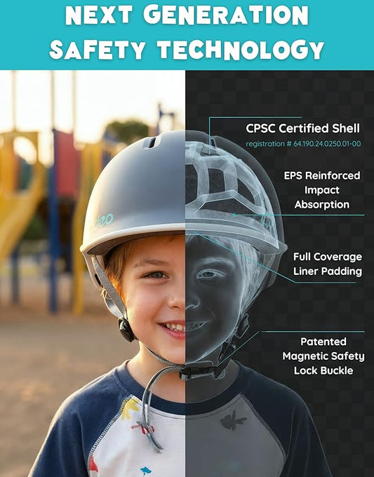Rideo Kids Bike Helmet for Kids 3-5, Advanced Safety Girls Helmet, Adjustable & Multi-Sport, Patented Safety Buckle, Toddler to Youth