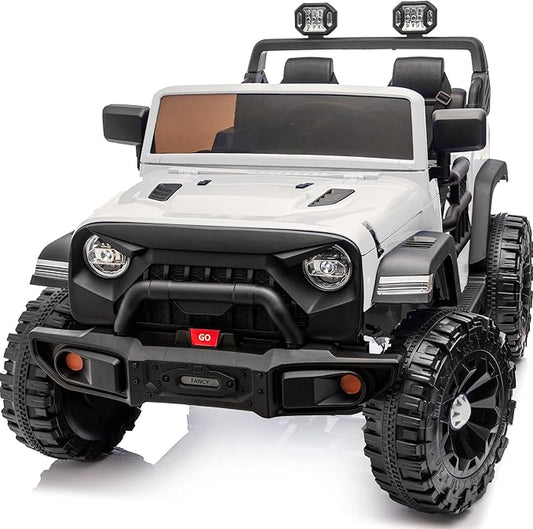 2 Seater Ride on Car Toy, 12V Electric Car for Kids 4-8 with Remote Control, Capacity 150 lb, LED Light - White